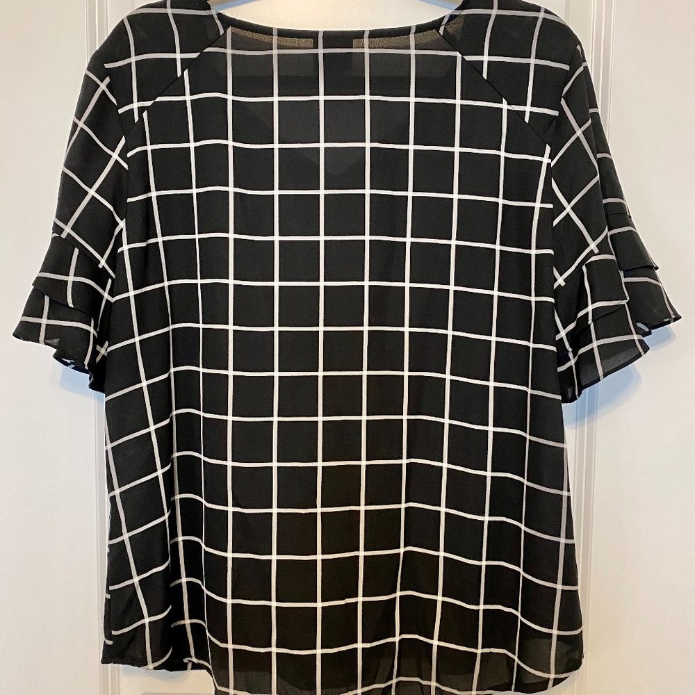 Black Windowpane Ruffle Sleeve Blouse - Picture 2 of 3